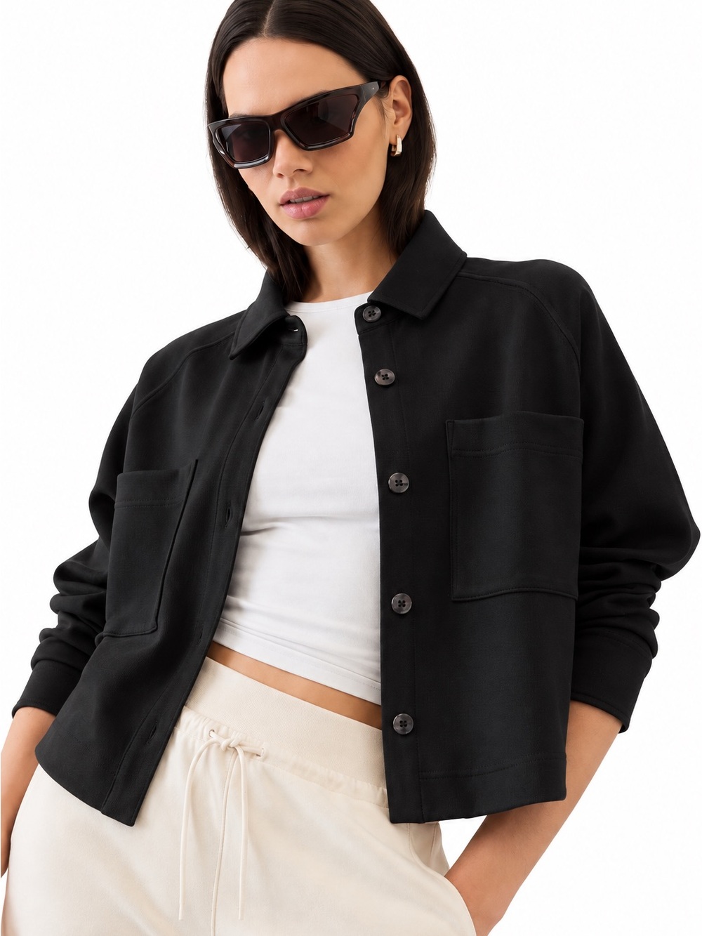 Athleta Knit Allure Shirt Jacket Black Size M Petite